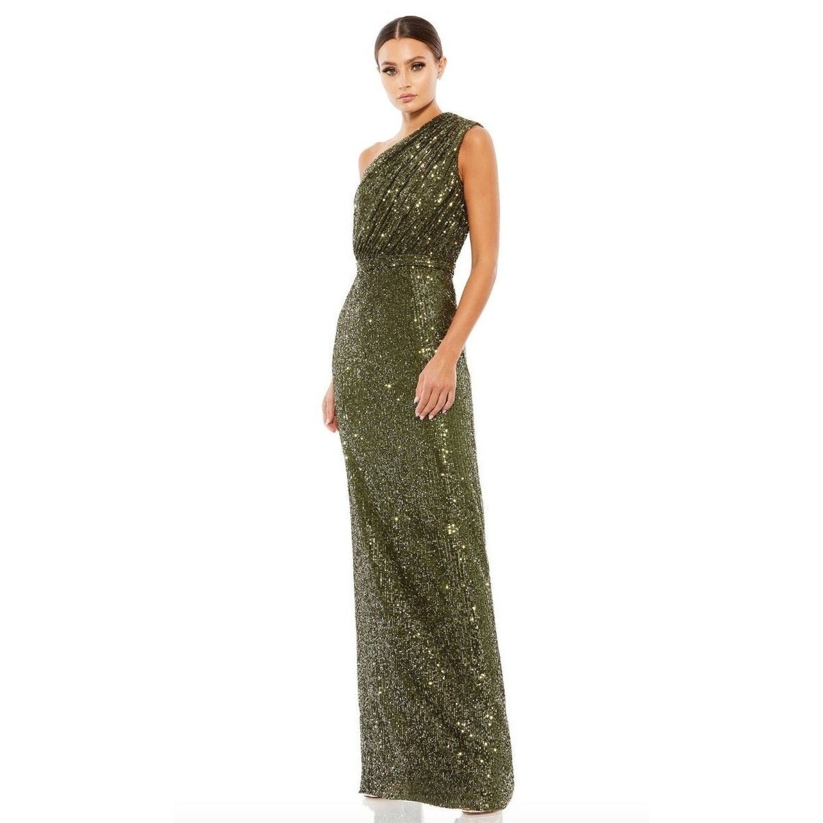Mac Duggal || Sequined Ruched One Shoulder Gown Maxi Dress